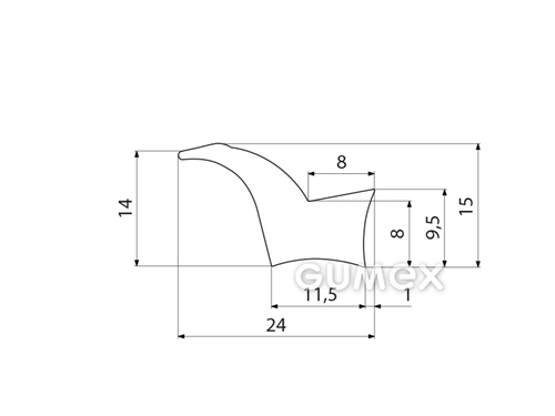 Geformtes Silikonprofil, 15x24/11,5mm, 75°ShA, -60°C/+180°C, weiß, 